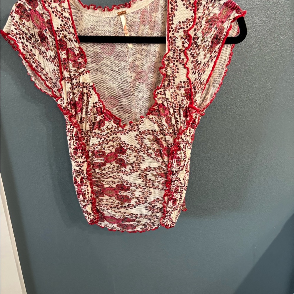 Floral Lace Free People Women Top - Red and Cream